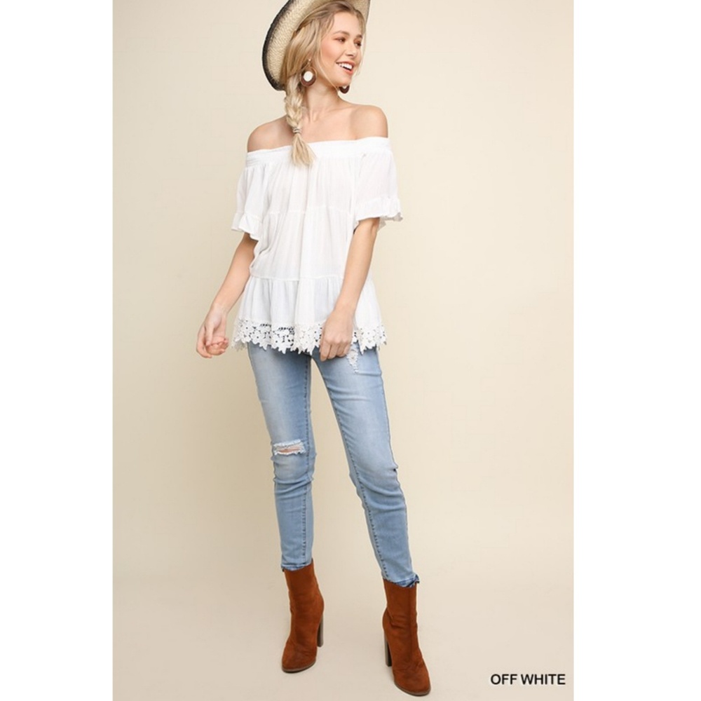 ❤LAST ONE L❤Off shoulder floral lace white top - Picture 3 of 8